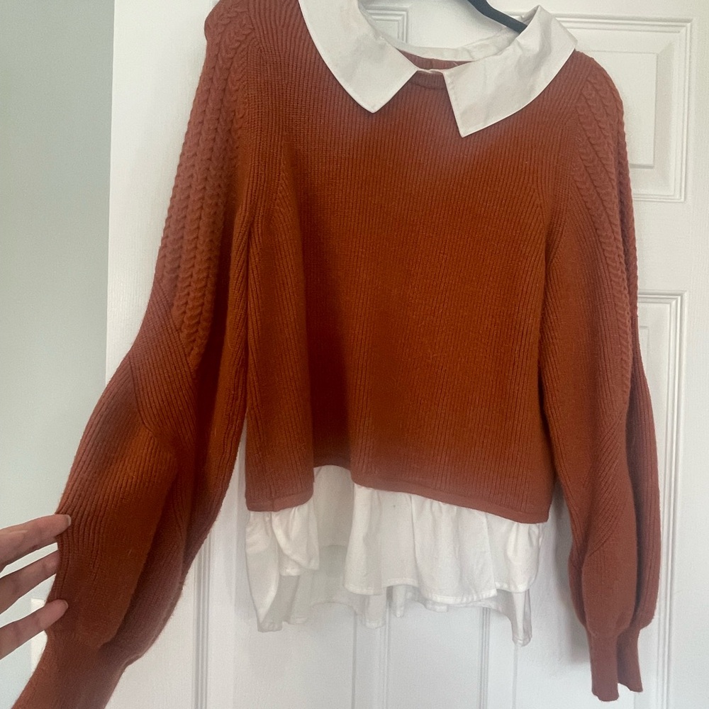 Maeve by Anthropology - Rust Orange Sweater with White collar